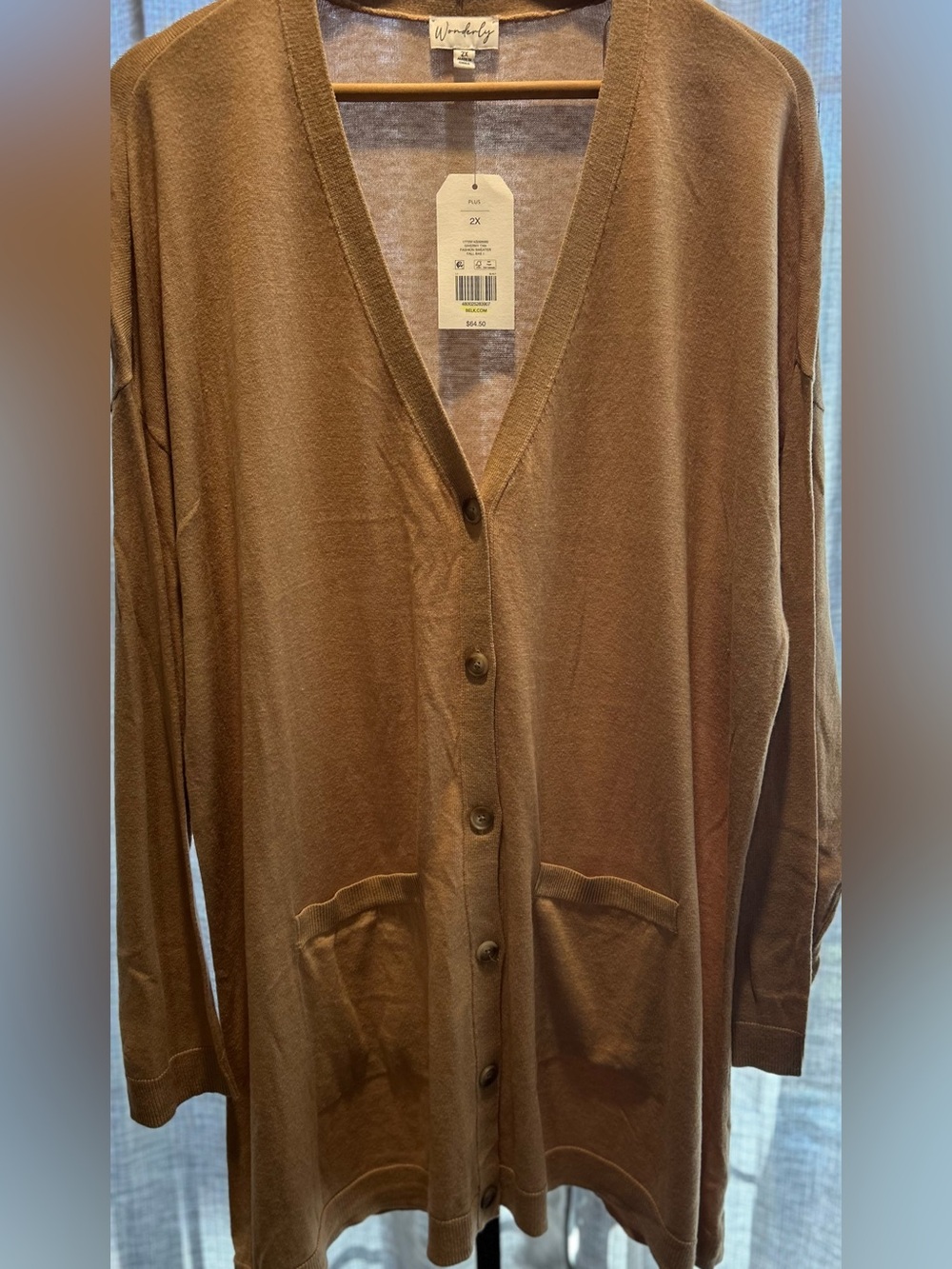 Wonderly Taupe Brown Long V-Neck Button Cardigan